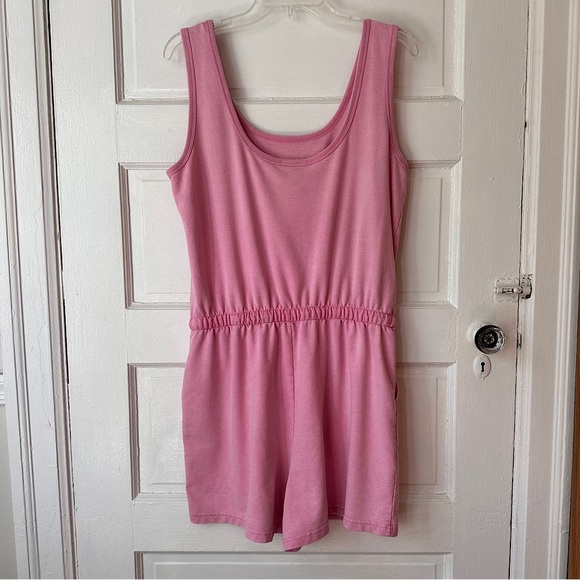 Jane and Delancey Romper Pink Cotton Cinched Waist Sleeveless Casual Pockets - Picture 7 of 17